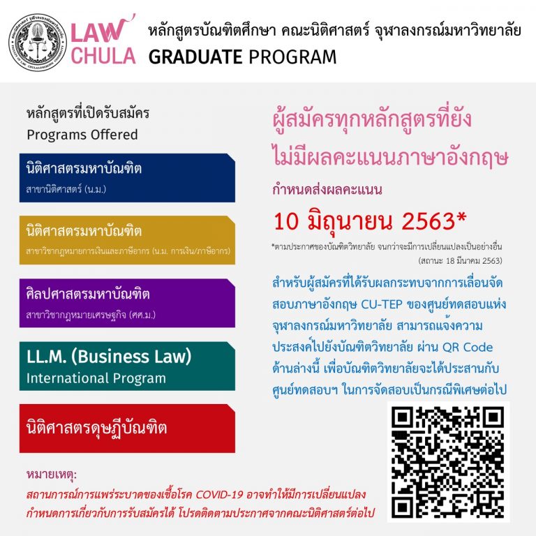 ประกาศหลักสูตรบัณฑิตศึกษา เกี่ยวกับ #การยื่นผลคะแนนภาษาอังกฤษ สำหรับผู้สมัครเข้าศึกษาหลักสูตรบัณฑิตศึกษาที่ยังไม่มีผลคะแนนภาษาอังกฤษ