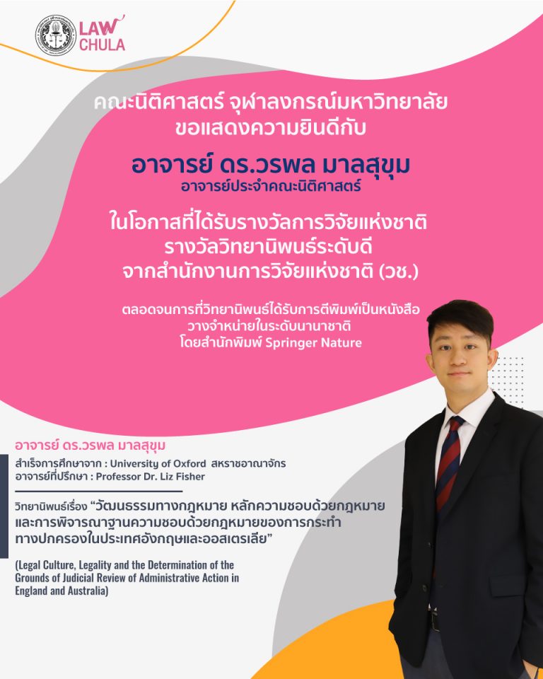 อาจารย์ ดร.วรพล มาลสุขุม ได้รับรางวัลวิจัยแห่งชาติ : รางวัลวิทยานิพนธ์ (ระดับดี) จากสำนักงานการวิจัยแห่งชาติ (วช.)