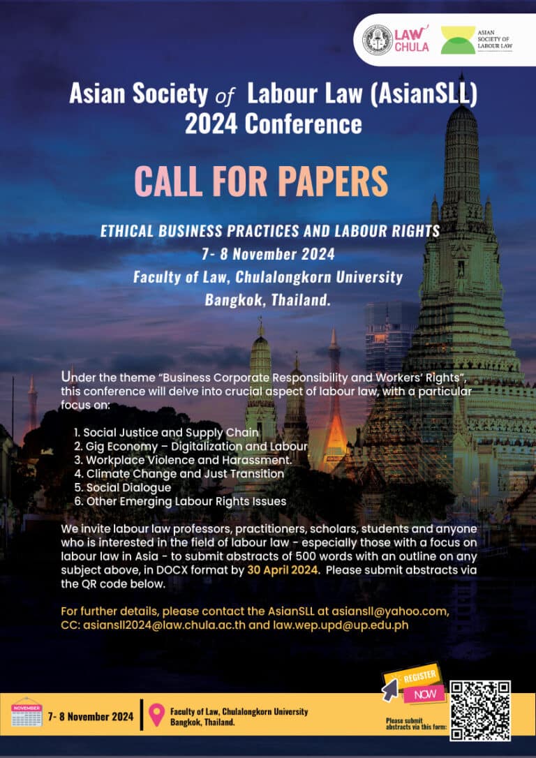 CALL FOR PAPERS : Asian Society of Labour Law (AsianSLL) 2024 Conference